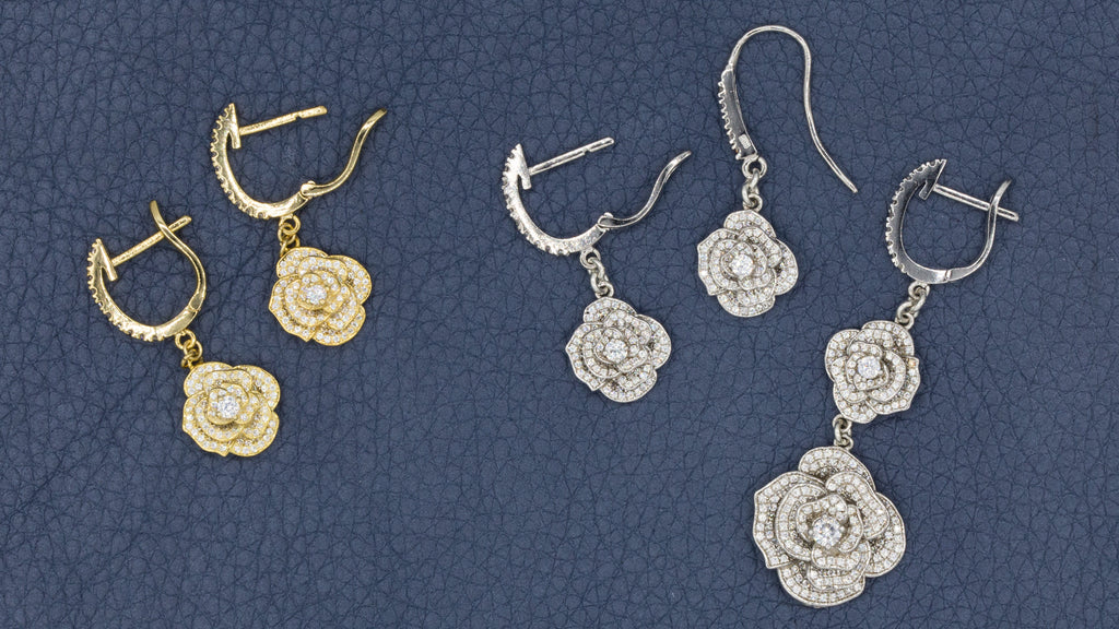 micro pave rosebud danglers {floral collection}